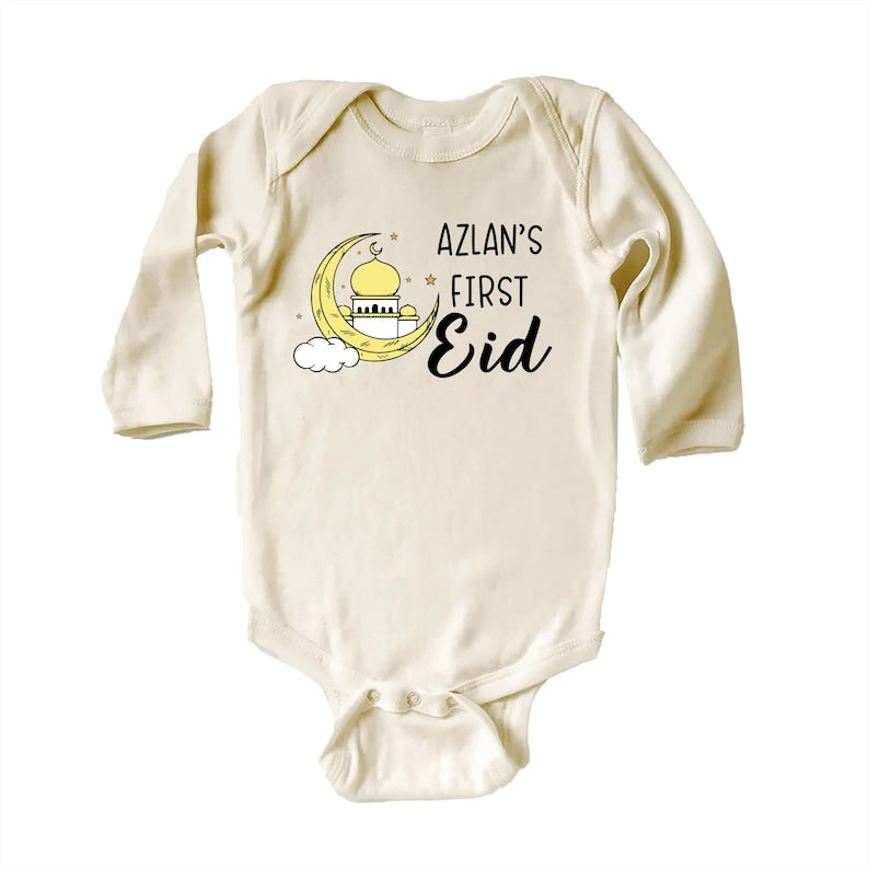 Custom My First Eid Baby Shirt, Muslim Eid Mubarak Outfit for 1st Eid