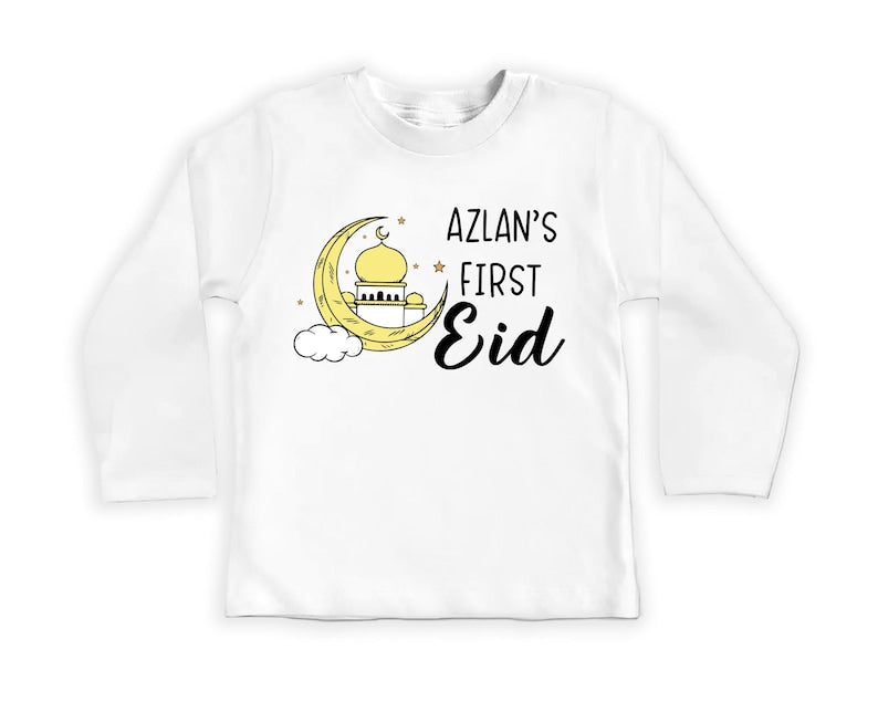 Custom My First Eid Baby Shirt, Muslim Eid Mubarak Outfit for 1st Eid