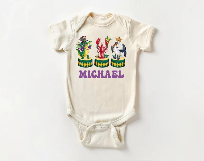 Personalized Mardi Gras Baby Bodysuit, Adorable Mardi Gras Parade Outfit