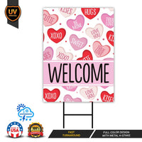 Valentine's Day Welcome Yard Sign Decorations - Plastic Candy Love Heart Anniversary Happy Valentine’s Day Yard Sign with Metal H-Stake