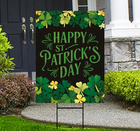 Happy St Patrick's Day Yard Sign, Coroplast Irish Shamrock Yard Decorations, Green Lucky Clover Welcome Holiday Lawn Sign with Metal H-Stake