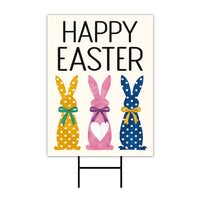 Happy Easter Polka Dot Rabbit Welcome Yard Sign, Love Heart Bunny Bow Easter Day Decorations, Polka Dot Bunny Lawn Signs with Metal H-Stake