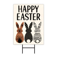 Happy Easter Bunnies Welcome Yard Sign, Rabbit Easter Day Yard Holiday Decorations, Easter Bunnies Garden Lawn Signs with Metal H-Stake