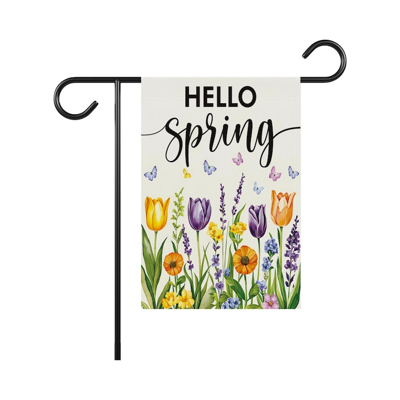 Hello Spring Tulip Lavender Welcome Garden Flag, 12x18 Inch Double Sided, Seasonal Flower Yard Holiday Decorations, Easter Hello Spring Flag