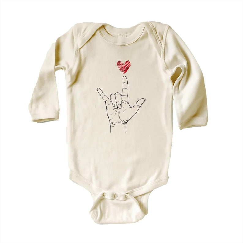 Valentine's Day Baby Sweatshirt, Heart Hand Sign Outfit, Cute Valentine Gift for Kids