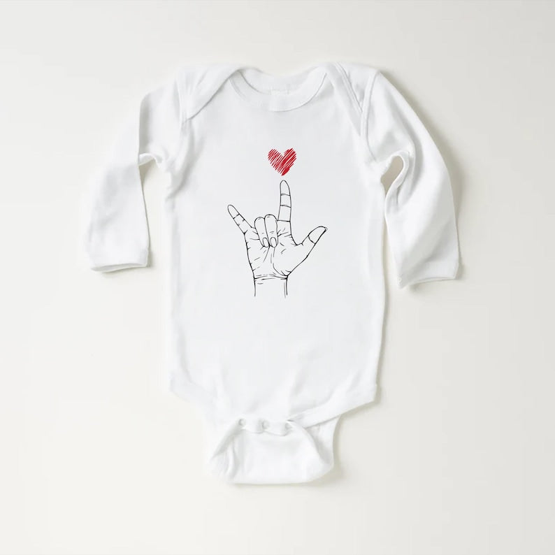 Valentine's Day Baby Sweatshirt, Heart Hand Sign Outfit, Cute Valentine Gift for Kids