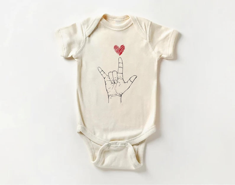 Valentine's Day Baby Shirt, Heart Hand Sign Outfit, Cute Valentine Gift for Kids