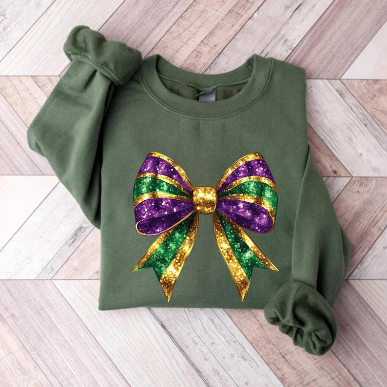 Mardi Gras Coquette Bow Sweatshirt, Mardi Gras Bow Gift