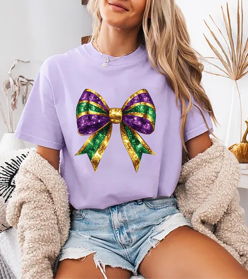 Mardi Gras Coquette Bow Short Sleeve T-Shirt, Mardi Gras Bow Gift