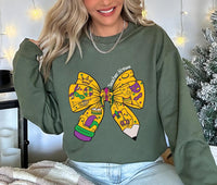 Teacher Mardi Gras Sweatshirt, Coquette Pencil Bow Sweatshirt