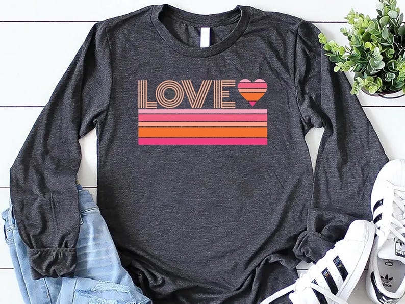 Valentine's Day Love Long Sleeve Shirt, Heart Graphic Shirt