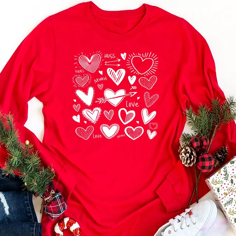 Valentine's Day Love Long Sleeve Shirt, Heart Graphic Shirt