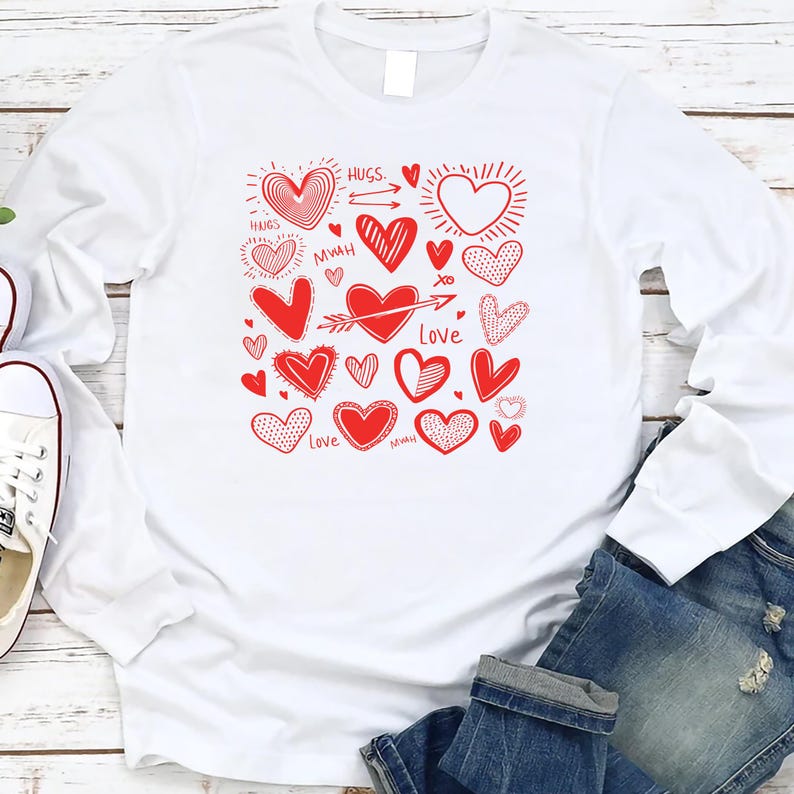 Valentine's Day Love Long Sleeve Shirt, Heart Graphic Shirt