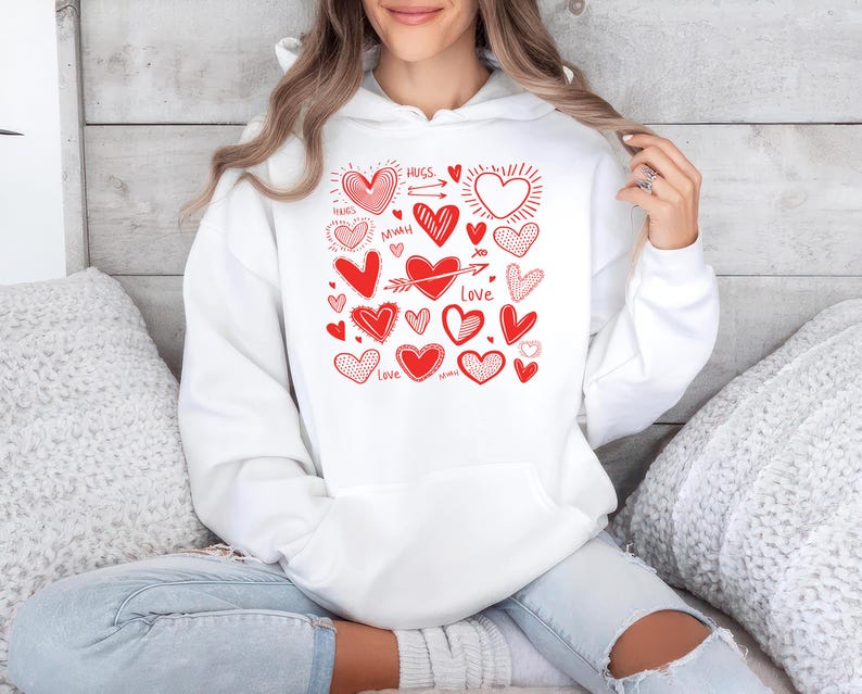 Valentine's Day Love Hoodie, Heart Graphic Hoodie