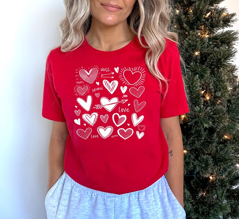 Valentine's Day Love Short Sleeve T-Shirt, Heart Graphic Shirt