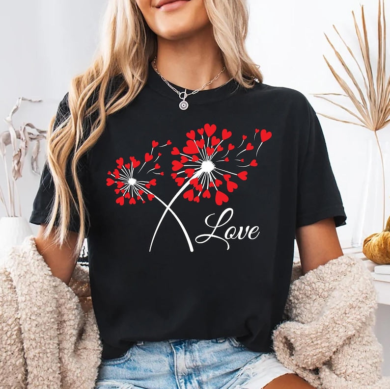 Valentine's Day Love Short Sleeve T-Shirt, Cute Heart Graphic Shirt