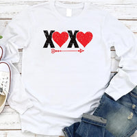 Valentine's Day Love Long Sleeve Shirt, Heart XOXO Cute Heart Graphic Shirt