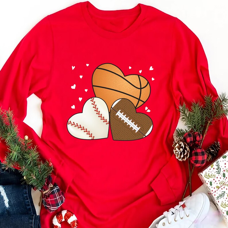 Heart Football Long Sleeve Shirt, Basketball Valentine's Day Shirt