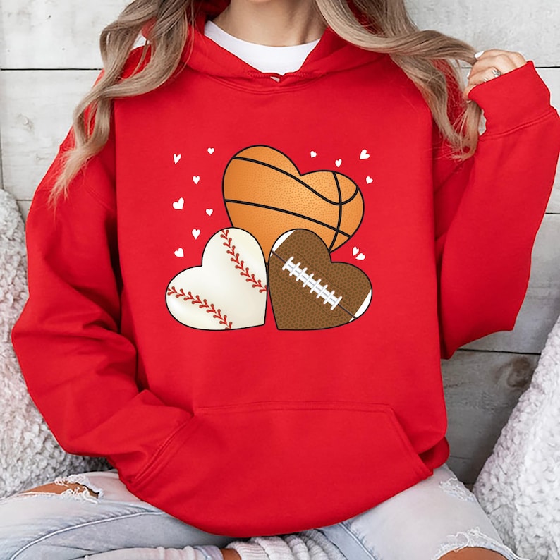 Heart Football Hoodie, Basketball Valentine's Day Hoodie