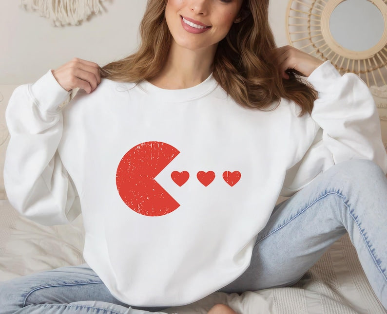 Valentine's Day Gamer Sweatshirt, Eating Hearts Sweatshirt