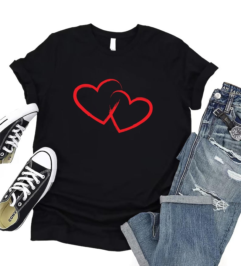 Valentine's Day Love Short Sleeve T-Shirt, Love Heart Graphic Shirt