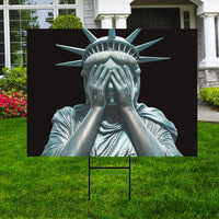 Weeping Statue of Liberty Yard Sign - Anti-Trump Lawn Sign, Lady Liberty Sign, Democracy, Anti Racism Political Yard Sign with Metal H-Stake