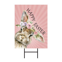 Happy Easter Bunny Welcome Yard Sign, Rabbit Flower Easter Day Yard Holiday Decorations, Easter Bunnies Garden Lawn Signs with Metal H-Stake