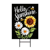 Daisy Sunflower Hello Sunshine Yard Sign, Summer Seasonal Yard Holiday Decorations, Sunflower Summer Garden Lawn Signs with Metal H-Stake