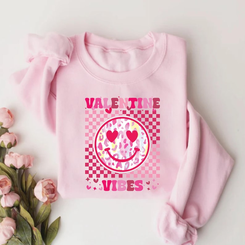 Retro Valentine's Day Sweatshirt, Heart Valentine Vibes Sweatshirt