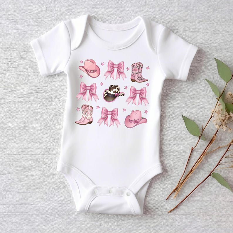 Boots Bows and Cowboy Hats Baby Bodysuit, Cute Western Outfit for Girls