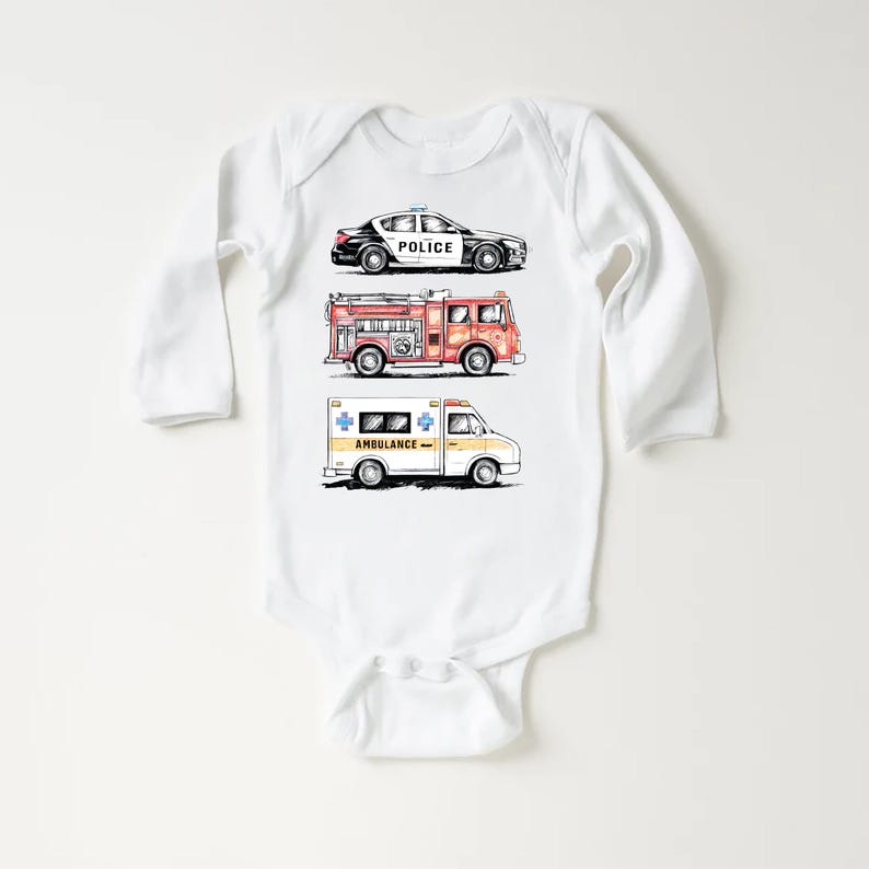 Emergency Vehicles Baby Shirt, Adorable Outfit for Boys & Girls