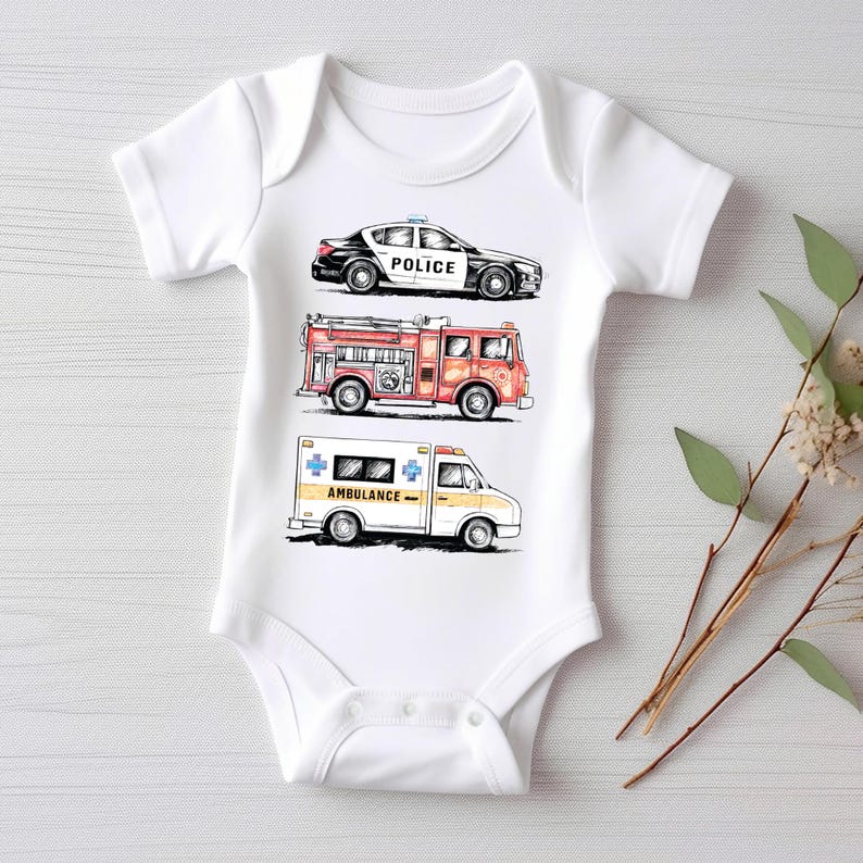 Emergency Vehicles Baby Shirt, Adorable Outfit for Boys & Girls