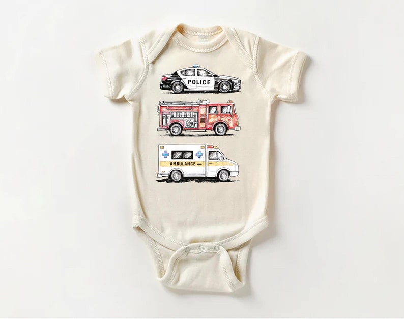 Emergency Vehicles Baby Shirt, Adorable Outfit for Boys & Girls