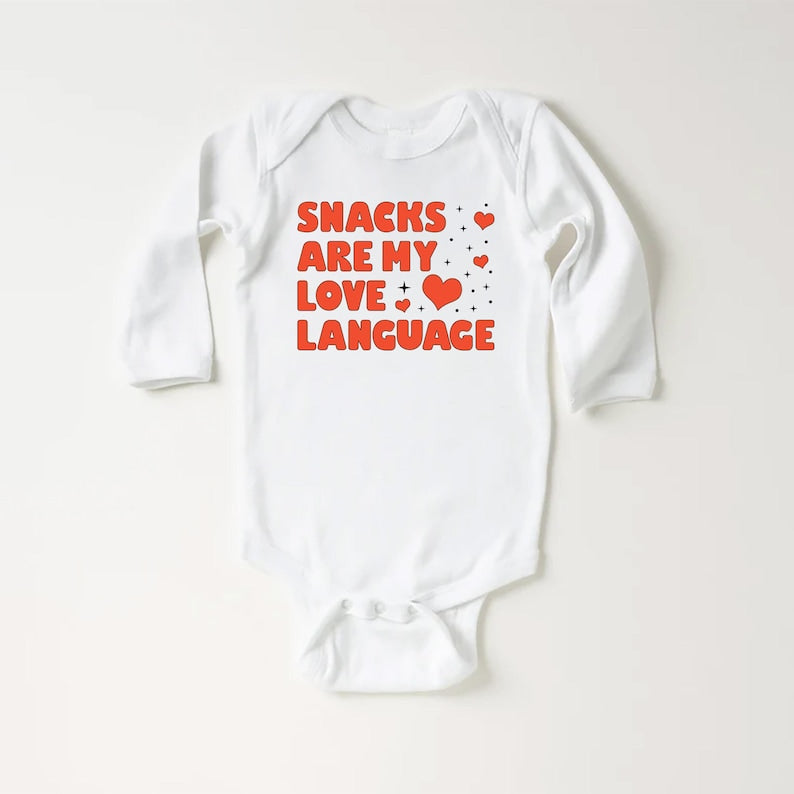 Snacks Are My Love Language Baby Bodysuit, Cute Valentine Day Kids Outfit