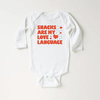 Snacks Are My Love Language Baby Bodysuit, Cute Valentine Day Kids Outfit