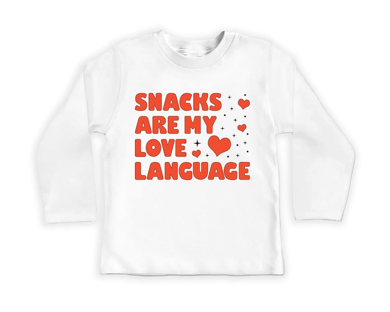 Snacks Are My Love Language Baby Bodysuit, Cute Valentine Day Kids Outfit