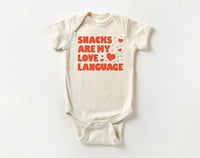 Snacks Are My Love Language Baby Bodysuit, Cute Valentine Day Kids Outfit