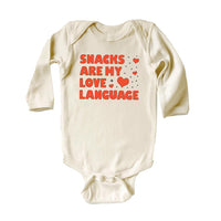 Snacks Are My Love Language Baby Bodysuit, Cute Valentine Day Kids Outfit