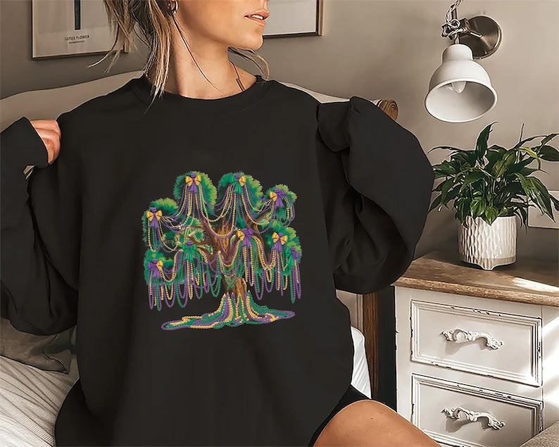 Mardi Gras Bead Tree Sweatshirt, Bead Tree Gift