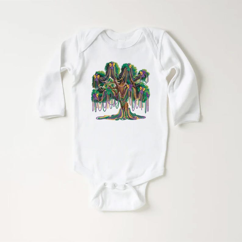 Mardi Gras Bead Tree Baby Bodysuit, Mardi Gras Festival Gift