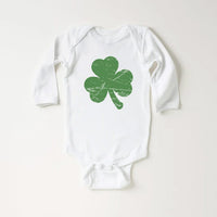 Retro Shamrock Baby Shirt, Cute Irish Four Leaf Clover Kids Outfit