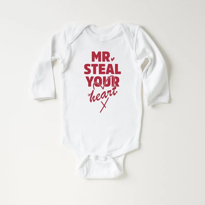 Mr. Steal Your Heart Baby Bodysuit, Adorable Boy Valentine Pullover