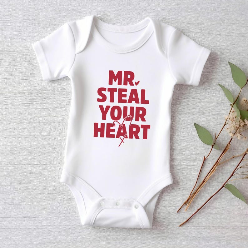 Mr. Steal Your Heart Baby Bodysuit, Adorable Boy Valentine Pullover