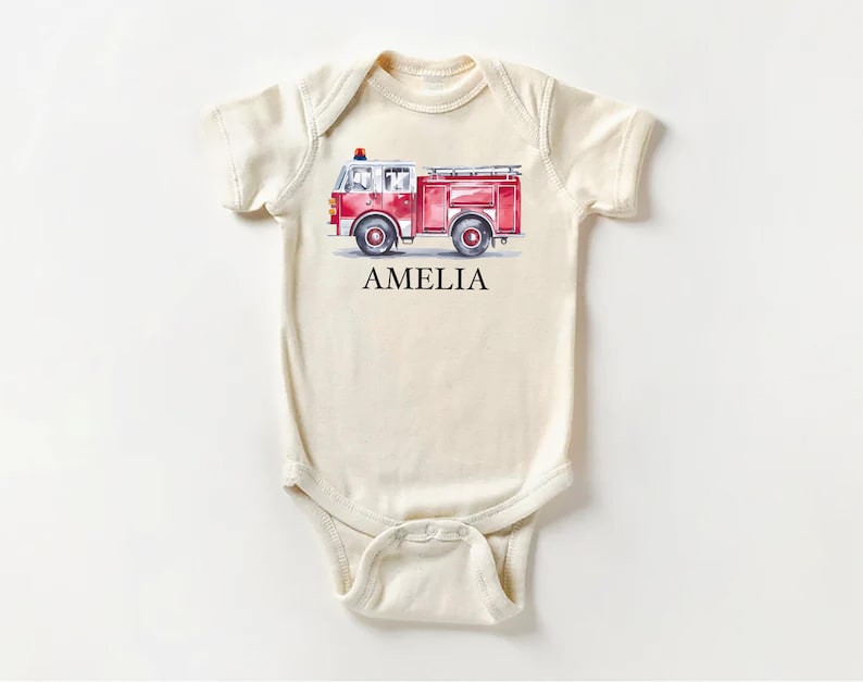 Custom Name Baby Bodysuit, Personalized Firefighter Kids Outfit