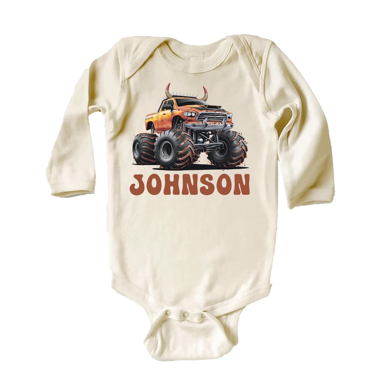 Personalized Monster Truck Baby Shirt, Off-road Kids Outfit, Custom Name Birthday Gift