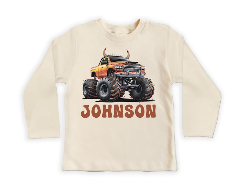 Personalized Monster Truck Baby Bodysuit, Off-road Kids Outfit, Custom Name Birthday Gift