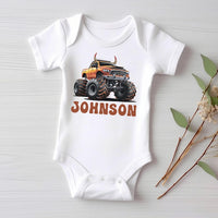 Personalized Monster Truck Baby Bodysuit, Off-road Kids Outfit, Custom Name Birthday Gift