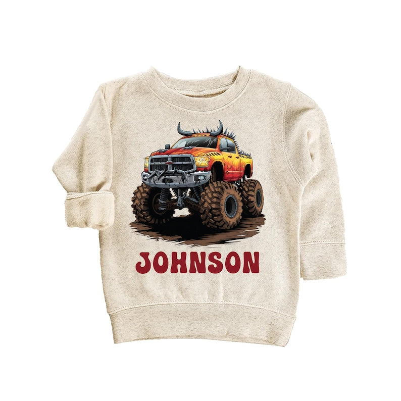 Personalized Monster Truck Baby Shirt, Off-road Kids Outfit, Custom Name Birthday Gift