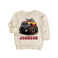 Personalized Monster Truck Baby Sweatshirt, Off-road Kids Outfit, Custom Name Birthday Gift