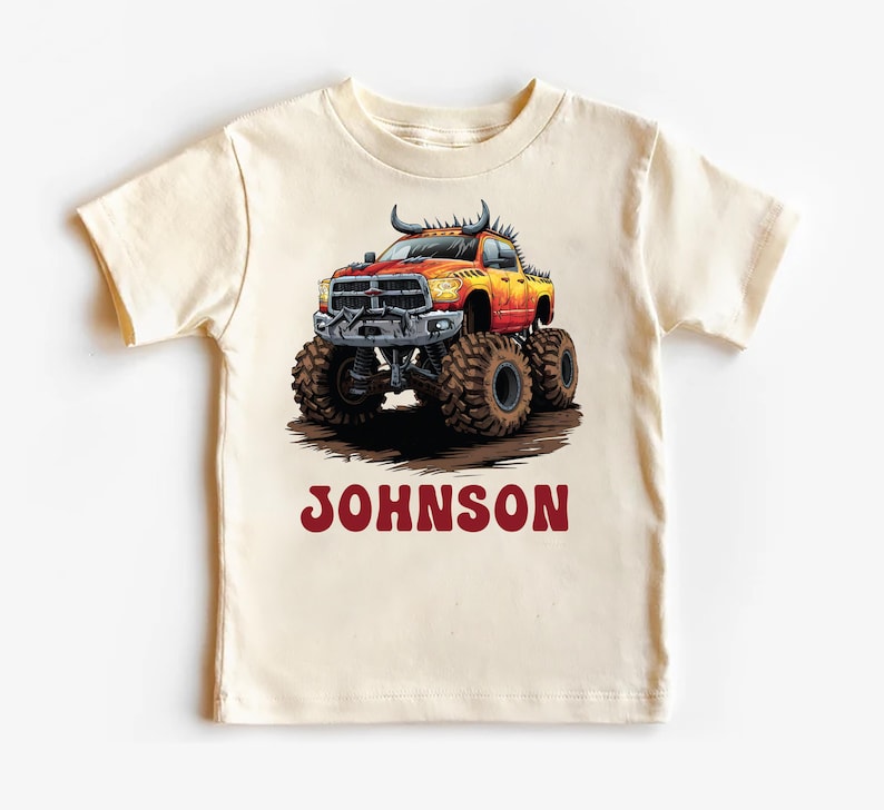 Personalized Monster Truck Baby Bodysuit, Off-road Kids Outfit, Custom Name Birthday Gift